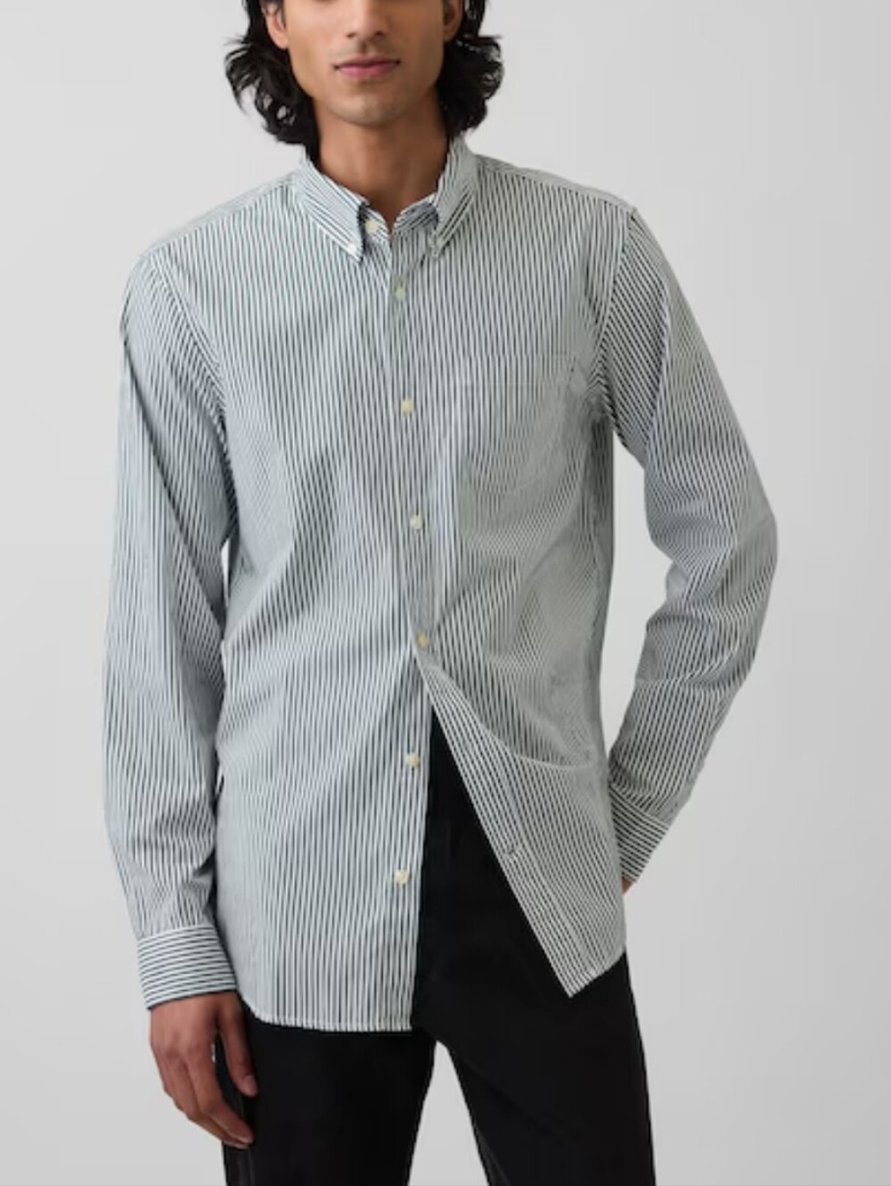 GAP  Green and White Striped Button-Down Shirt #3575